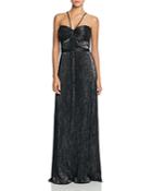 Laundry By Shelli Segal Pleated Metallic Foil Gown