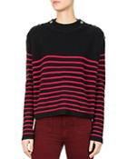 The Kooples Striped Button-detail Cashmere Sweater