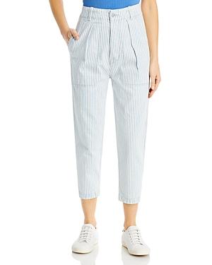 Sundry Striped Straight Leg Crop Jeans In White