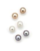14k Yellow Gold Pink, Gray And White Cultured Freshwater Pearl Stud Earrings Boxed Set