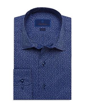 David Donahue Blue Micro Print Floral Print Fusion Shirt