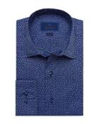 David Donahue Blue Micro Print Floral Print Fusion Shirt