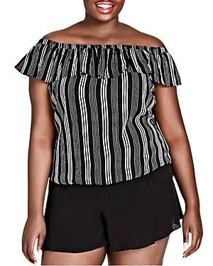City Chic Plus Striped Off-the-shoulder Top