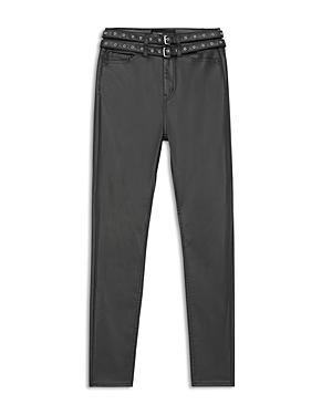 The Kooples Belted Coated Slim Leg Jeans In Black