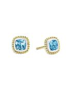 Lagos 18k Yellow Gold & Sterling Silver Caviar Color Blue Topaz Stud Earrings