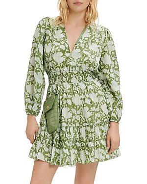 Maje Ritale Smocked Waist Printed Mini Dress