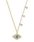 Meira T 14k Yellow Gold & 14k White Gold Diamond & Turquoise Evil Eye Adjustable Pendant Necklace, 18