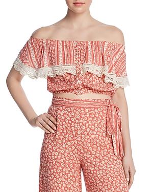 Lost + Wander Suns Out Tiered Off-the-shoulder Cropped Top