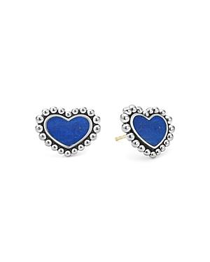Lagos Sterling Silver Maya Lapis Heart Stud Earrings