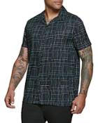 Karl Lagerfeld Paris Geo Line Print Slim Fit Button Down Camp Shirt