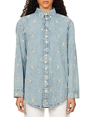 Sandro Celestine Embroidered Denim Shirt
