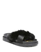 Sam Edelman Bianca Satin And Faux Fur Pool Slide Sandals