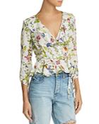 Milly Ruffled Floral-silk Wrap Top
