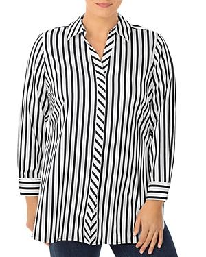 Foxcroft Plus Vera Striped Shaped Tunic Shirt