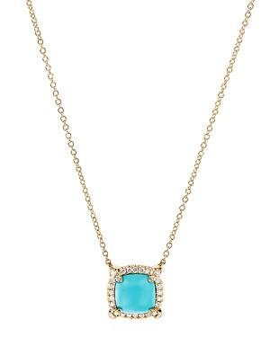 David Yurman Petite Chatelaine Pave Bezel Pendant Necklace In 18k Yellow Gold With Turquoise, 18