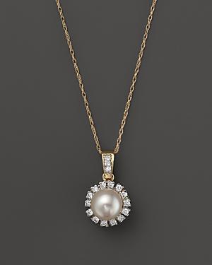 Cultured Freshwater Pearl And Diamond Pendant Necklace In 14k Yellow Gold, 18