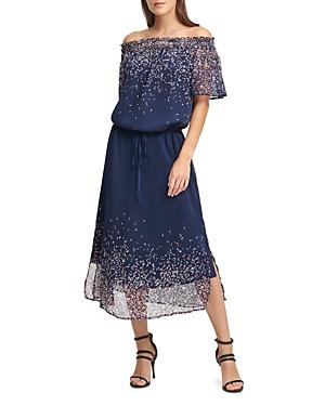 Dkny Printed Off-the-shoulder Dress