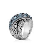 John Hardy Sterling Silver Classic Chain Crossover Ring With Blue Topaz & Blue Zircon
