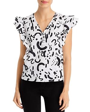 T Tahari Printed Ruffled Flutter Sleeve Blouse