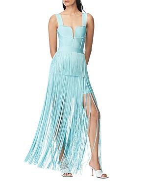 Herve Leger Couture Cut Neckline Fringe Gown