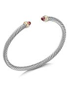 David Yurman Sterling Silver & 18k Yellow Gold Cable Classic Bracelet With Garnet