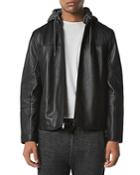 Andrew Marc Kingsburg Leather Removable Hood Regular Fit Racer Jacket