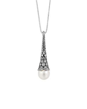 John Hardy Sterling Silver Dot Diamond Pave Long Drop Pendant Necklace With Cultured Freshwater Pearl, 16