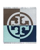 Tory Burch Jacquard Color Block Logo Wool Scarf