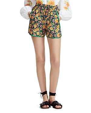 Maje Ikael Piped Floral-motif Mini Shorts