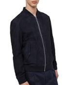 Hugo Slim Fit Dark Blue Leather Bomber Jacket