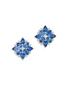 Bloomingdale's Blue Sapphire & Champagne Diamond Starburst Stud Earrings In 14k White Gold - 100% Exclusive