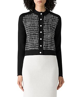 St. John Croc Print Silk Inset Wool Cardigan