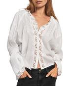 Free People Clemence Lace Trim Button Down Shirt