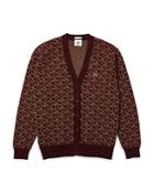 Lacoste L!ve Cotton Blend Monogram Jacquard Classic Fit V Neck Cardigan