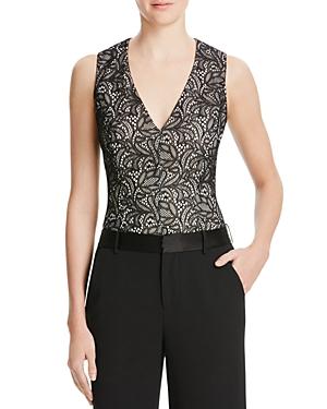 Alice And Olivia Zooey Seamed Lace Bodysuit