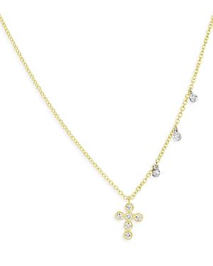 Meira T 14k White Gold & Yellow Gold Diamond Cross & Bezel Charm Pendant Necklace, 18