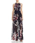 Avery G Floral Back-tie Gown