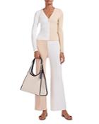 Staud Color Block Ribbed Cardigan Sweater