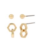 Allsaints Gold-tone Hexagon Link Earrings Set, Set Of 2
