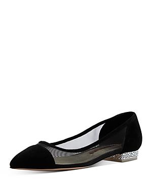 Sophia Webster Women's Jasmine Pointed Toe Crystal Embellished Tan Mesh Flats