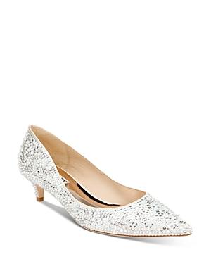 Badgley Mischka Women's Madison Pointed Toe Embellished Kitten Heel Pumps