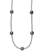 Lagos 18k Gold And Sterling Silver Luna Cultured Freshwater Black Pearl Five Station Necklace, 16