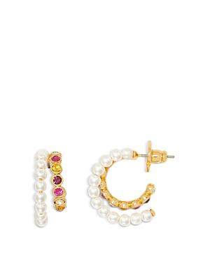 Kate Spade New York Pearl Caviar Multicolor Pave & Imitation Pearl Double Row Hoop Earrings