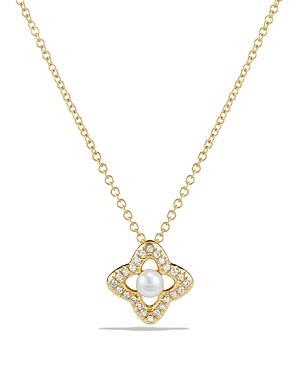 David Yurman Venetian Quatrefoil Necklace With Pearl And Diamonds In 18k Gold