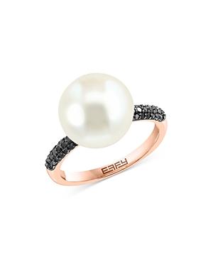 Bloomingdale's Freshwater Pearl & Black Diamond Ring In 14k Rose Gold - 100% Exclusive