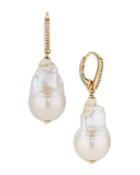 Nadri Tezoro Pave & Freshwater Baroque Pearl Drop Earrings In Gold Tone
