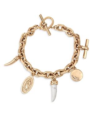 Allsaints White Howlite Horn Charm Bracelet In Gold Tone