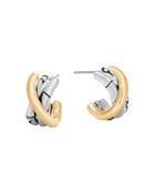 John Hardy Brushed 18k Yellow Gold And Sterling Silver Bamboo J Hoop Earrings