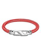 John Hardy Men's Sterling Silver Classic Woven Red Rubber Carabiner Clasp Bracelet