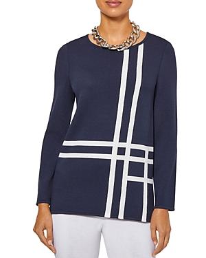 Misook Abstract Check Intarsia Knit Tunic Top